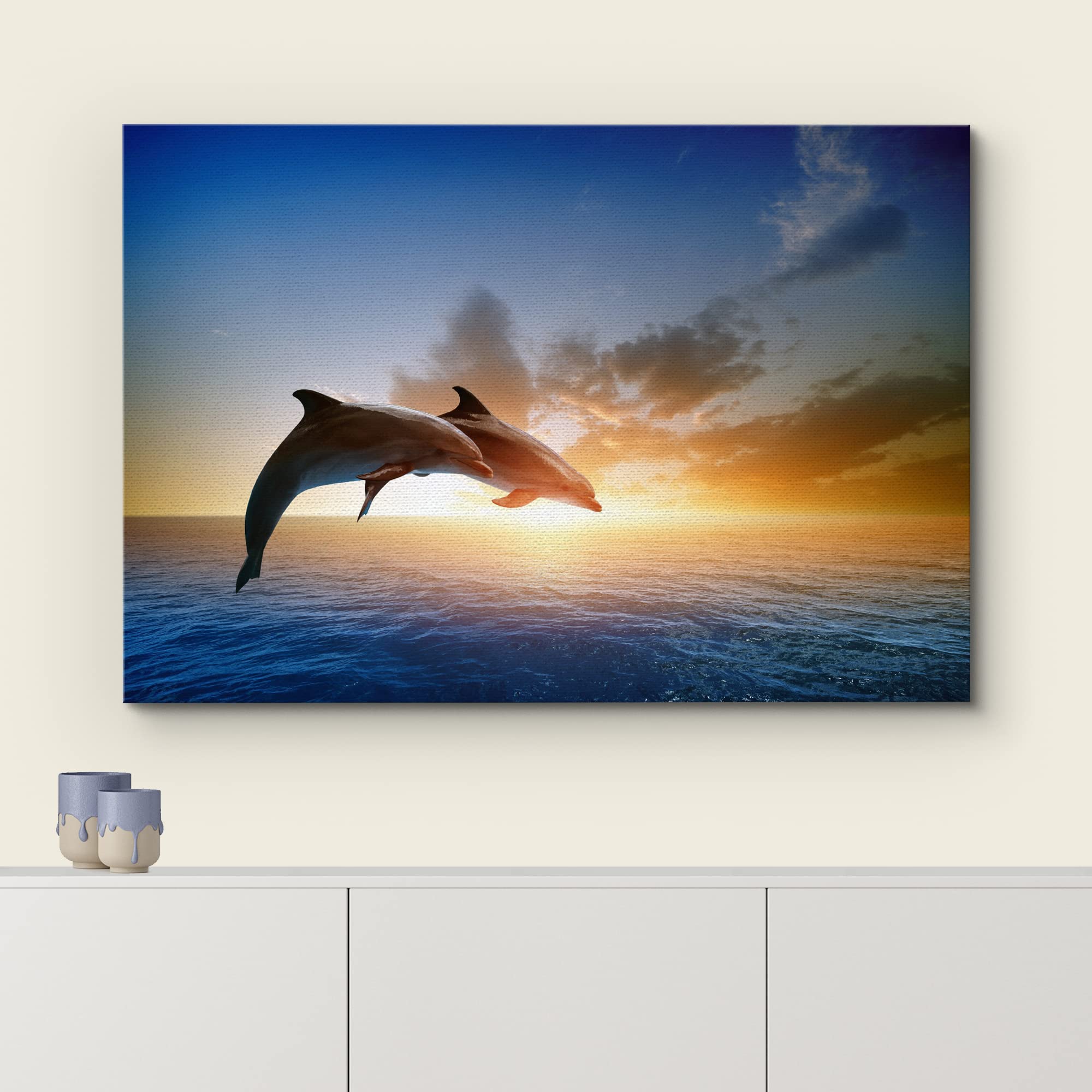 Amazon.com: wall26 Canvas Print Wall Art Dolphin Duo with Sunset